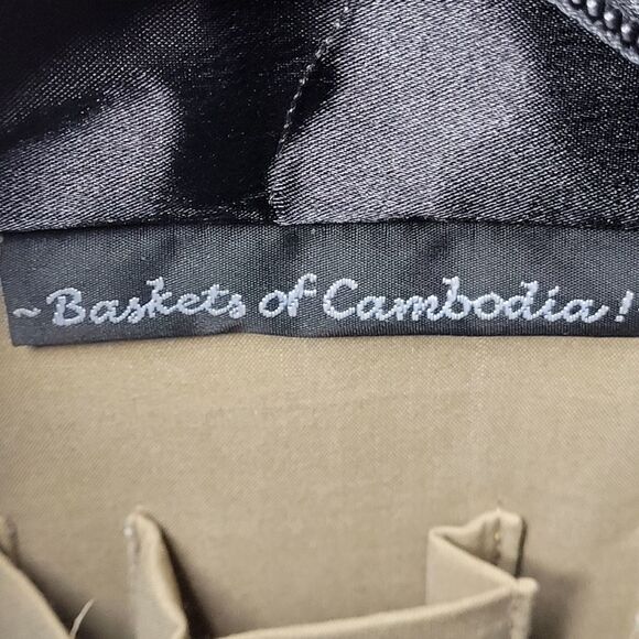 BASKETS OF CAMBODIA black tan top zip multi compartment tote bag purse LIKE NEW - Picture 7 of 16